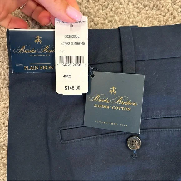 NWT Brooks Brothers PLAIN FRONT SUPIMA COTTON W48/L32